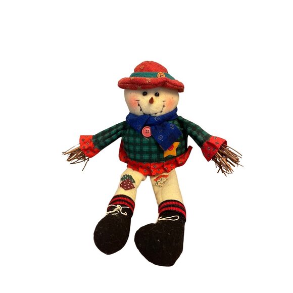 Vintage 15" Snowman Scarecrow with Patchwork Outfit J-1-14 - Picture 1 of 9